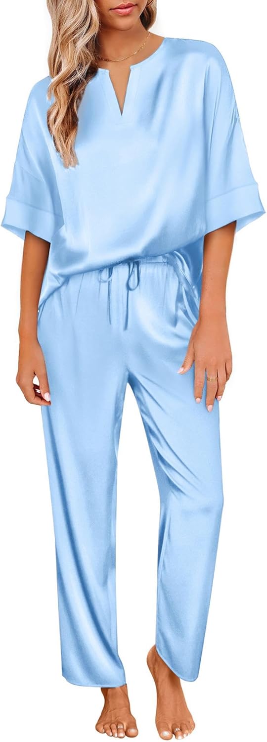 Ekouaer Silk Pajama Set for Women - Soft Satin Loungewear