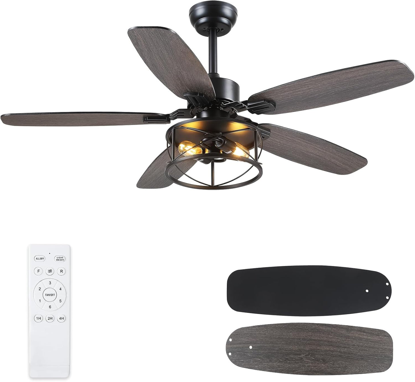 52 Black Ceiling Fan with Light & Remote for Rustic Spaces