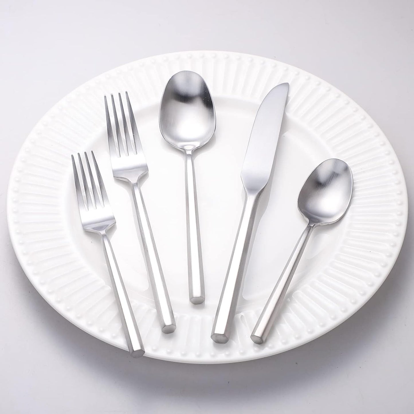 Matte Silverware Set with Hexagon Handle - 20 Piece Cutlery Set