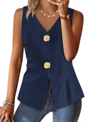 Cicy Bell Womens V Neck Vest Button Up Sleeveless Waistcoat