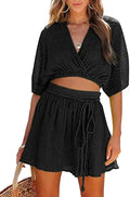 Dokotoo Vacation Outfits for Women V Neck Bat Sleeve Crop Top