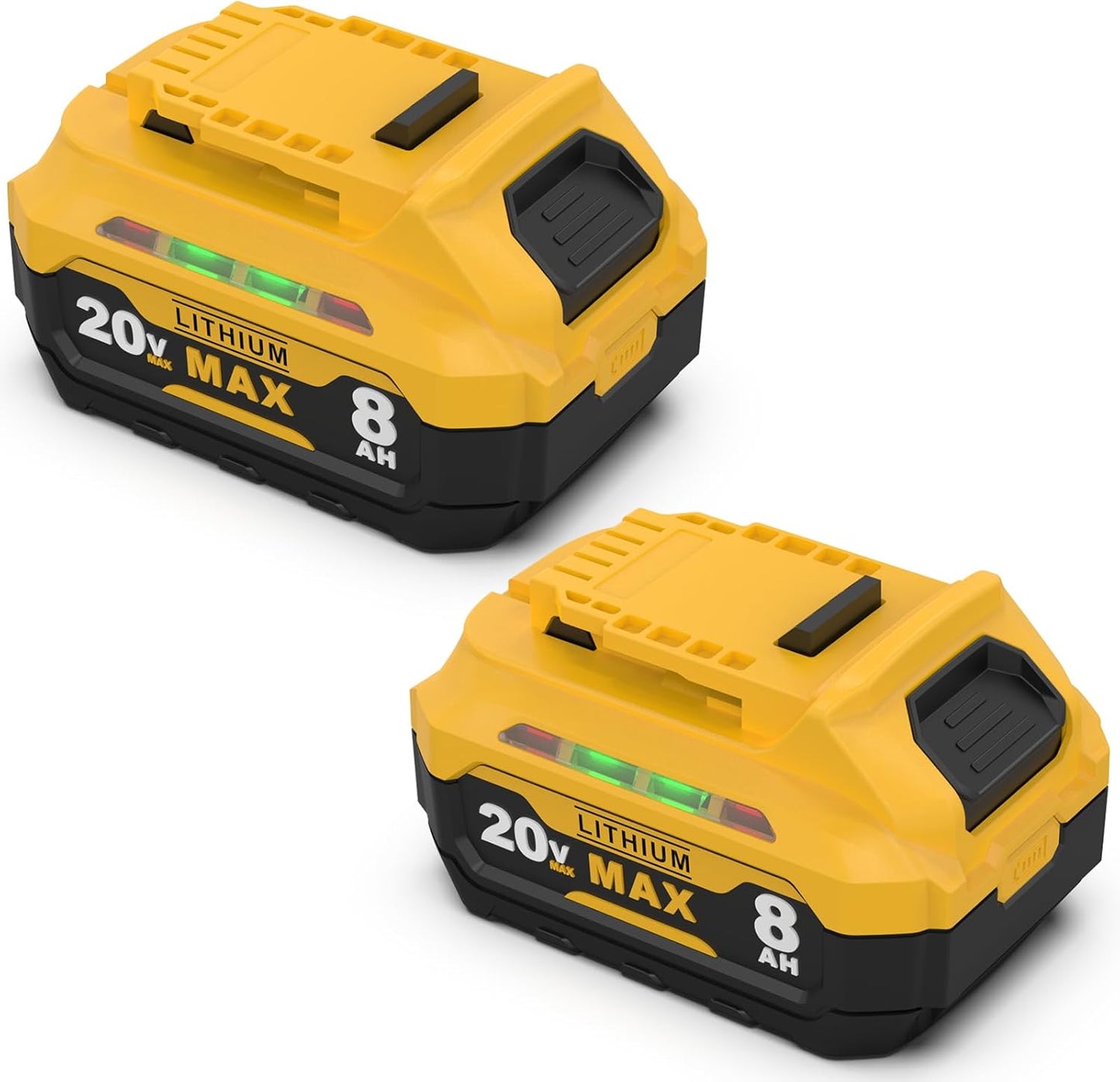 2-Pack 8000mAh 20V Max Lithium-ion Batteries for Dewalt Tools