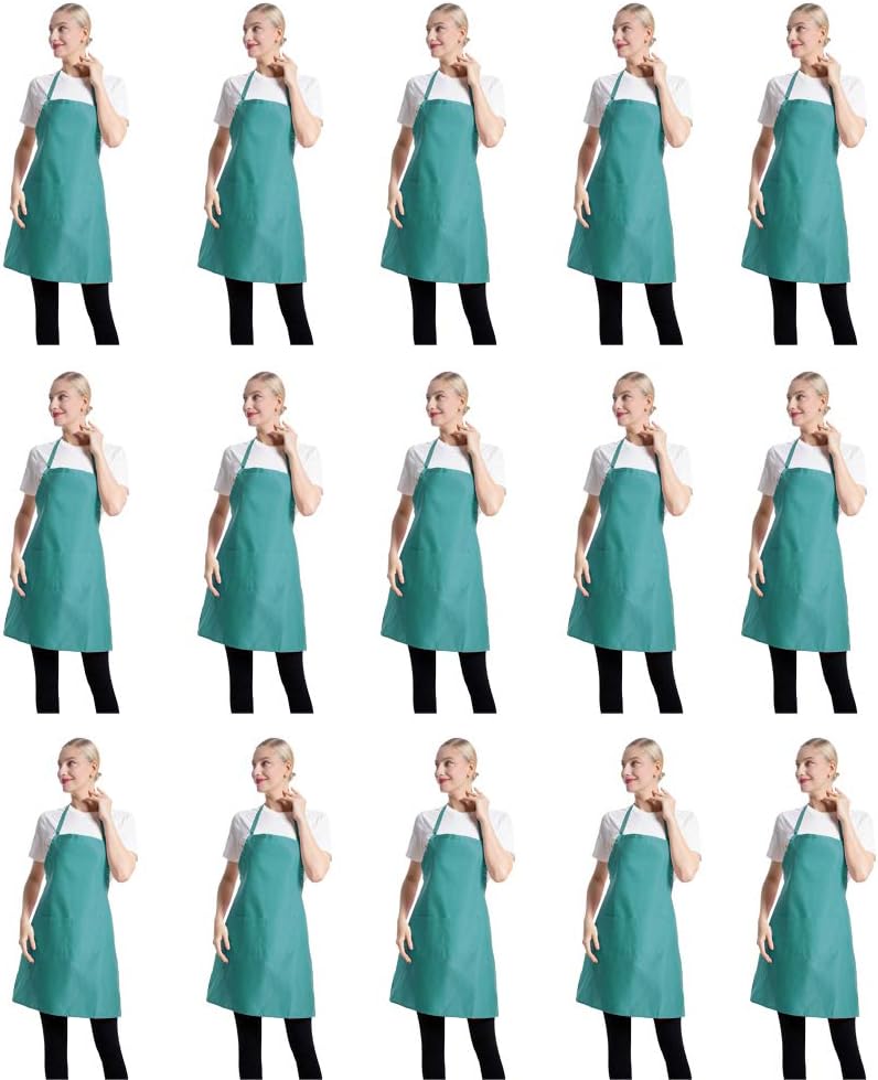 Total 15 PCS Baby Blue Plain Color Bib Aprons for Adults
