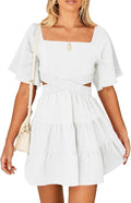 Women's Summer Dresses Square Neck Casual Short Sleeve Mini Dress
