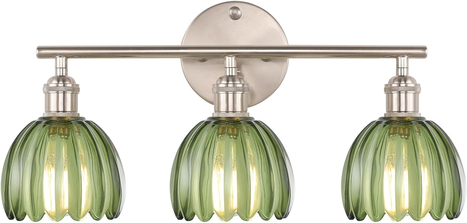 Bathroom Light Fixtures with Green Tulip Glass Shade for Style