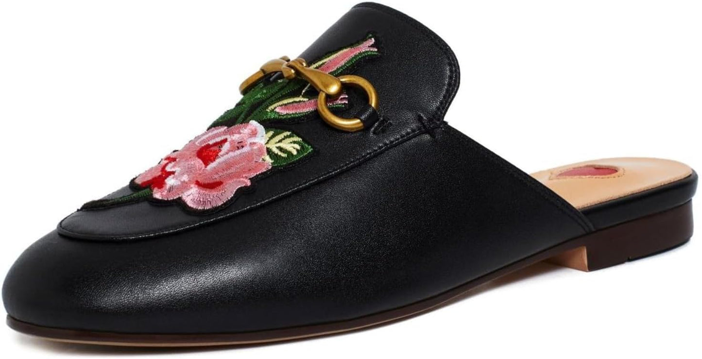 Vertundy Women's Mules Low Heel Flats Leather Slip On Sandals