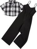 OYOANGLE Girl's 2 Piece Short Sleeve Crop Top and Wide Leg Pants Set