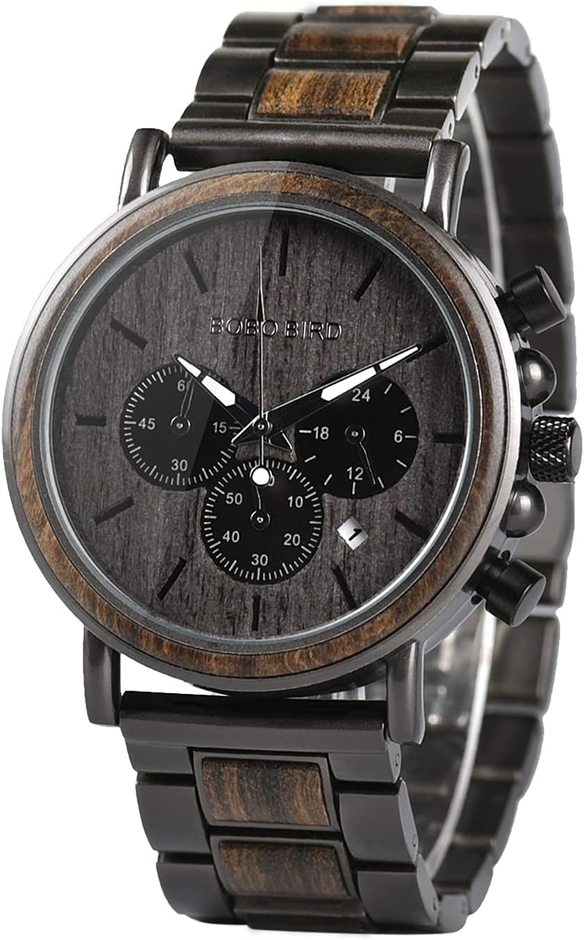 BOBO BIRD Men's Chronograph Watch: Wood & Steel Blend