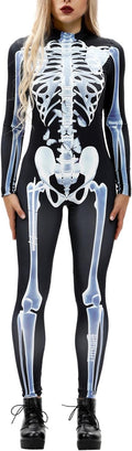 Fixmatti Women Halloween Skull Print Jumpsuit - Stretchy Bodycon Fit