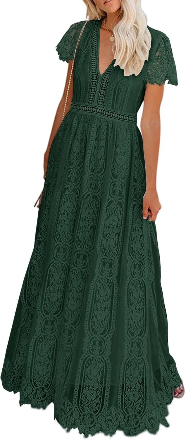 MEROKEETY Women's Floral Lace Maxi Dress for Weddings & Parties