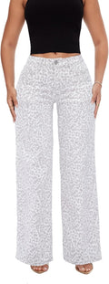 ONESO Mid-Low Rise Baggy Jeans for Women Cream Leopard - Stretchy Wide