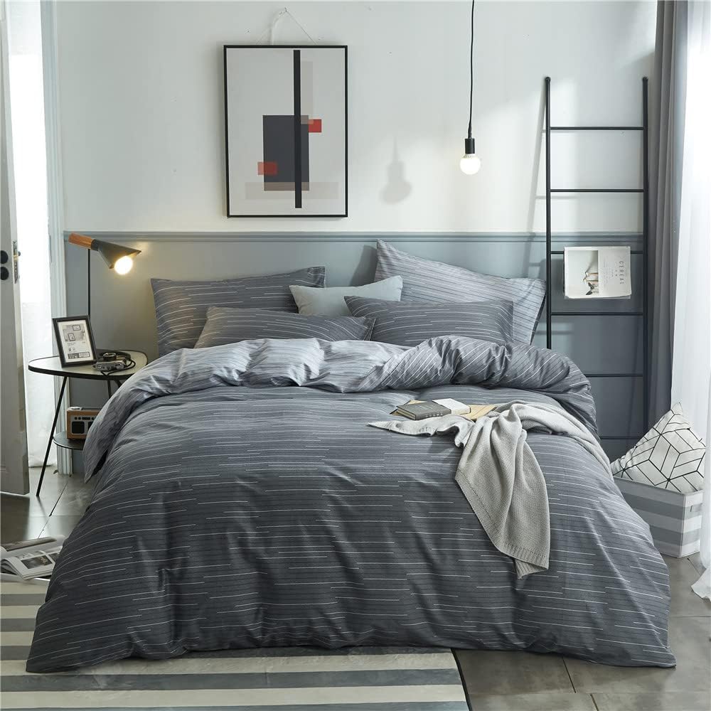 100% Natural Cotton Striped Duvet Cover Set for Boys Men