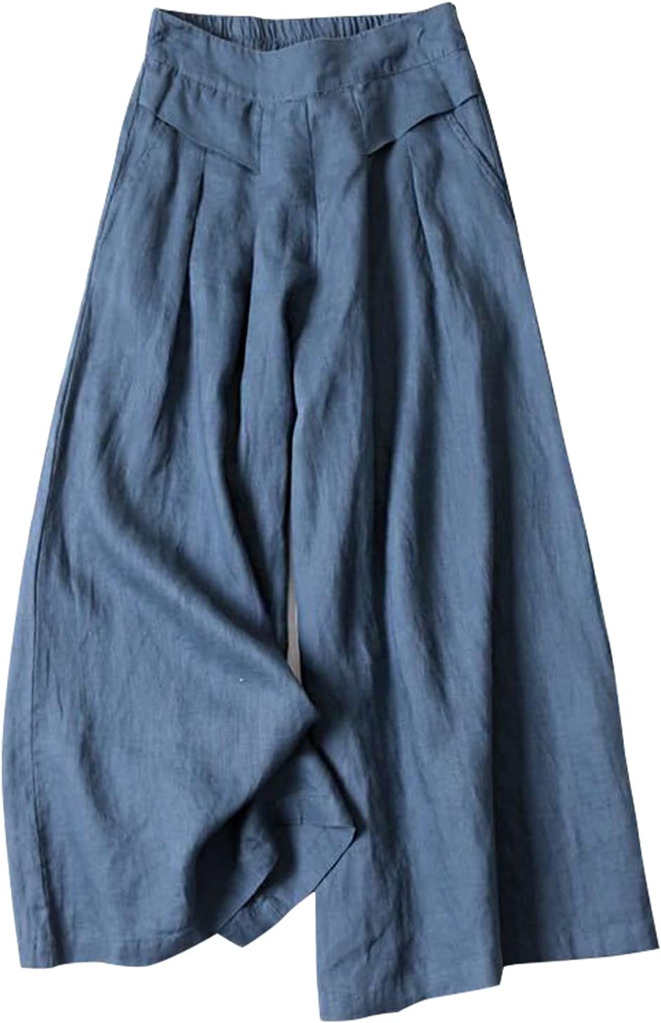 Gihuo Women's Culottes Linen Blend Wide Leg Pants for Summer