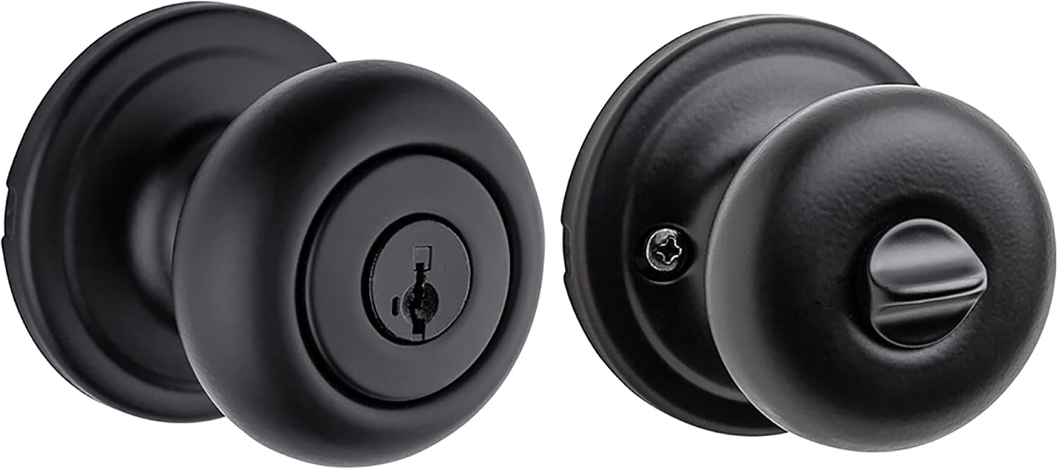 Kwikset Hancock Entry Door Knob with Lock and Key, Matte Black