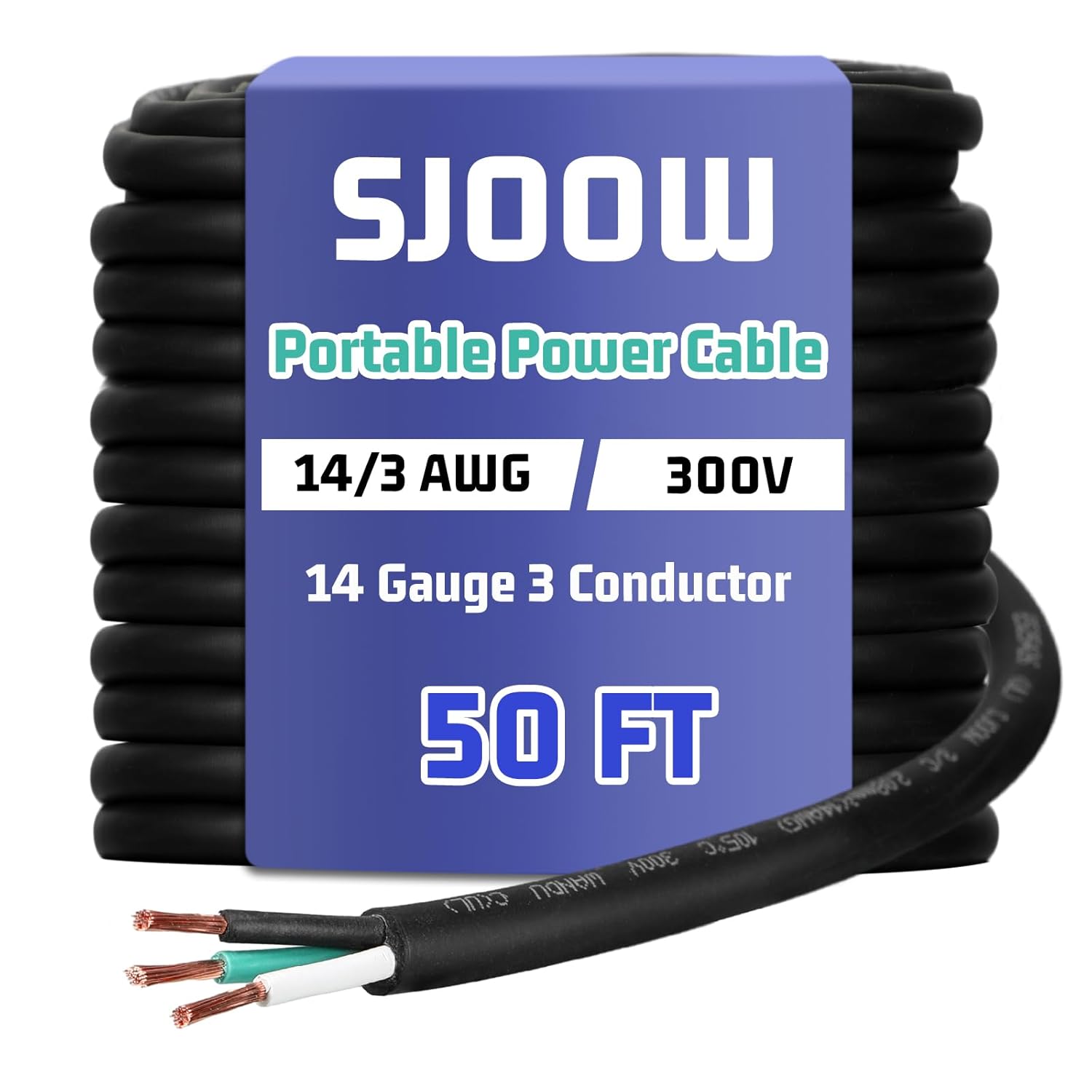 14/3 AWG 50 FT Portable Power Cable for Heavy Duty Use