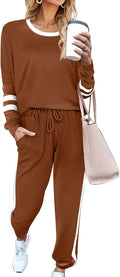 Womens Colorblock Sweatsuit 2 Piece Crewneck Tracksuit - Cozy Fit