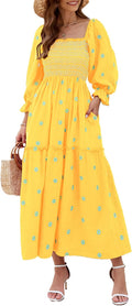 Floral Embroidered Maxi Dress for Women with Convenient Pockets