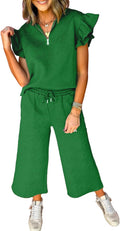 SHEWIN 2 Piece Women's Lounge Set - Ruffle Polo & Quarter Zip