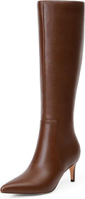 Knee High Boots Women Tall Pointed Toe Kitten Heel Boots - Sleek