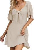 Womens Deep V Neck Bow Tie Mini Dress S-XL - Flowy Summer Style