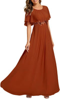 Elegant Chiffon Evening Dress with Floral Appliques and Ruffles