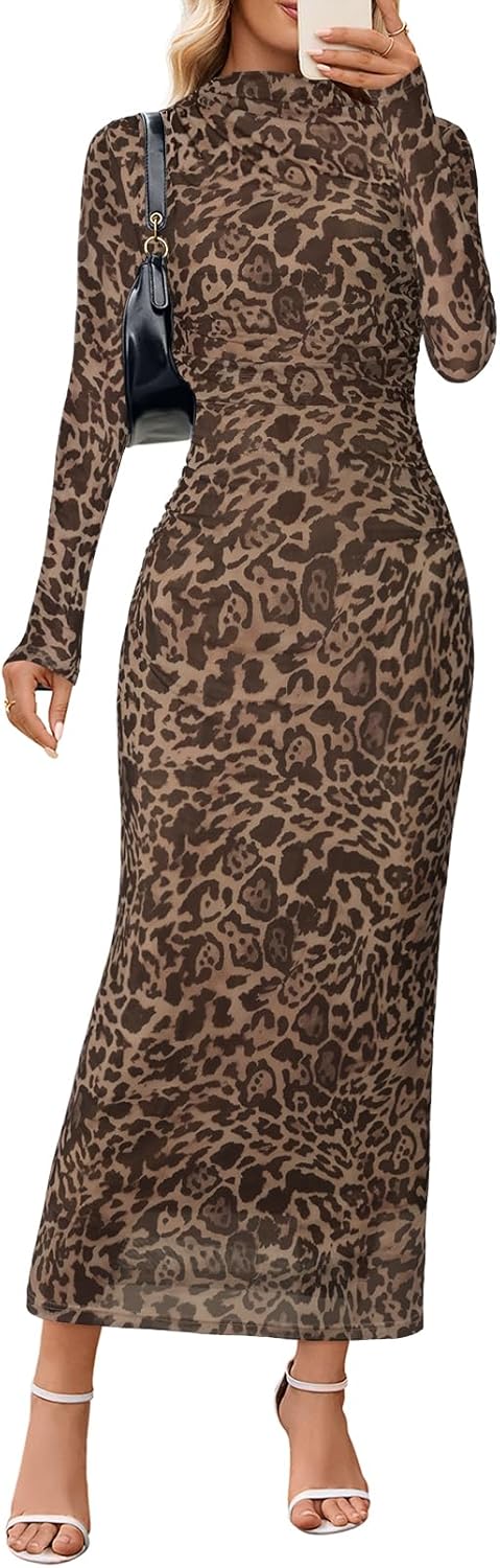 MEROKEETY Women's Long Sleeve Floral Mesh Bodycon Dress 2025