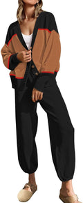 Womens Two Piece Knit Sweater Set Oversized Cardigan and Pants - Cozy