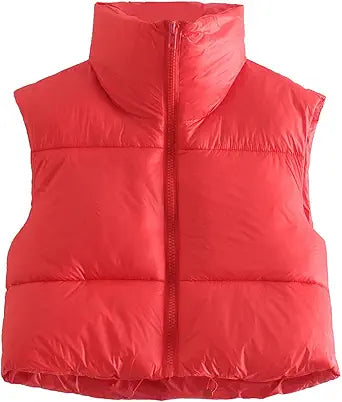 HOULENGS Women's Stand Collar Crop Puffer Vest for Winter Wear