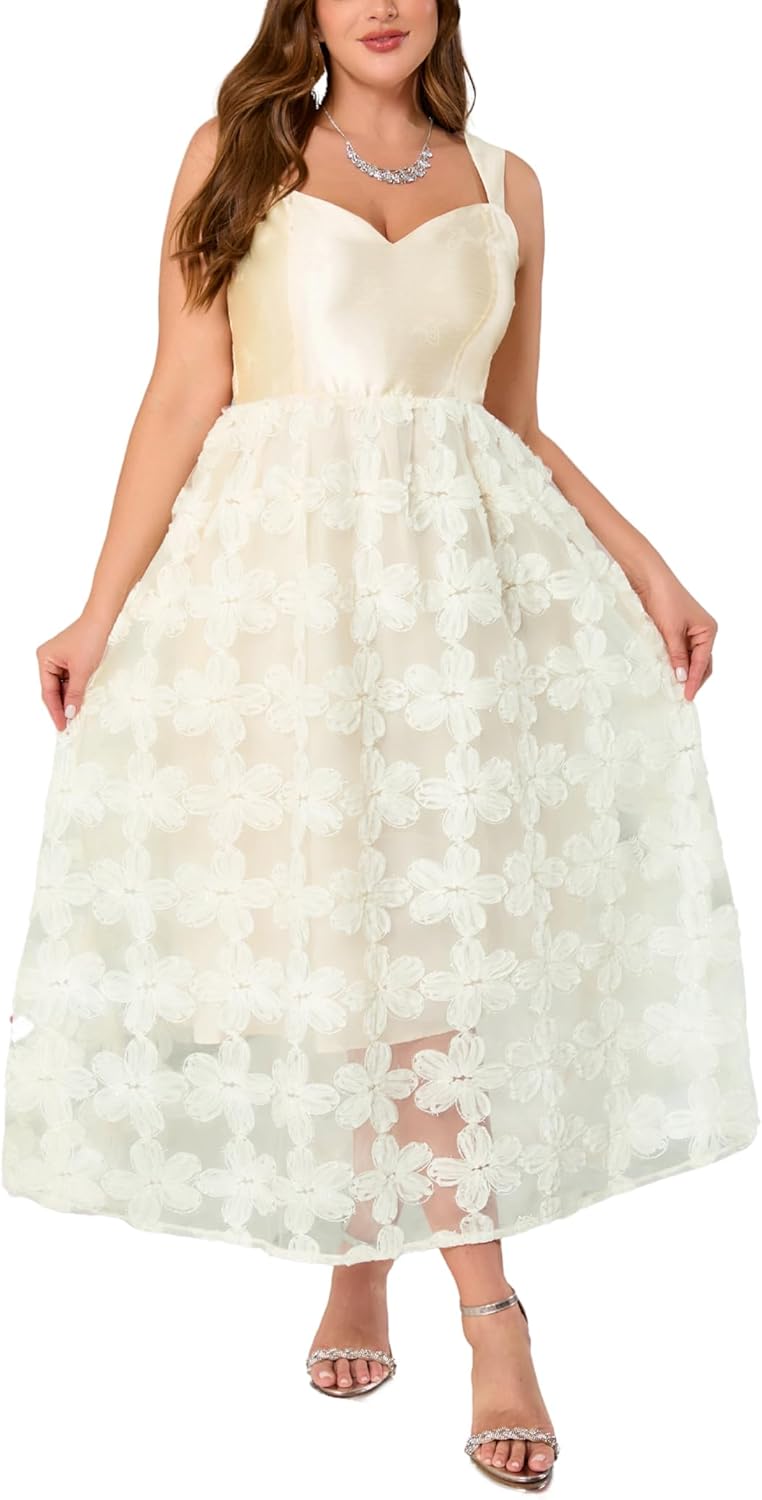 Elegant Women's Cocktail Formal Guest Dress with 3D Lace Design