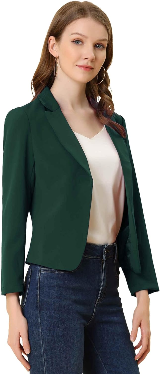 Allegra K Women's Open Front Crop Suit Blazer for Summer Style