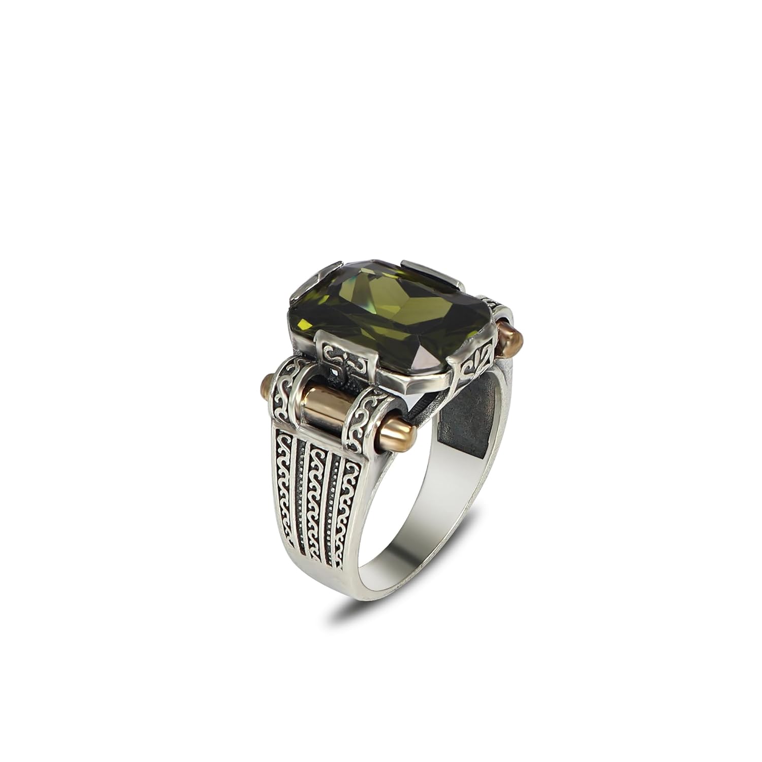 Handmade Men's Vintage Style 925 Sterling Silver Ring with Peridot