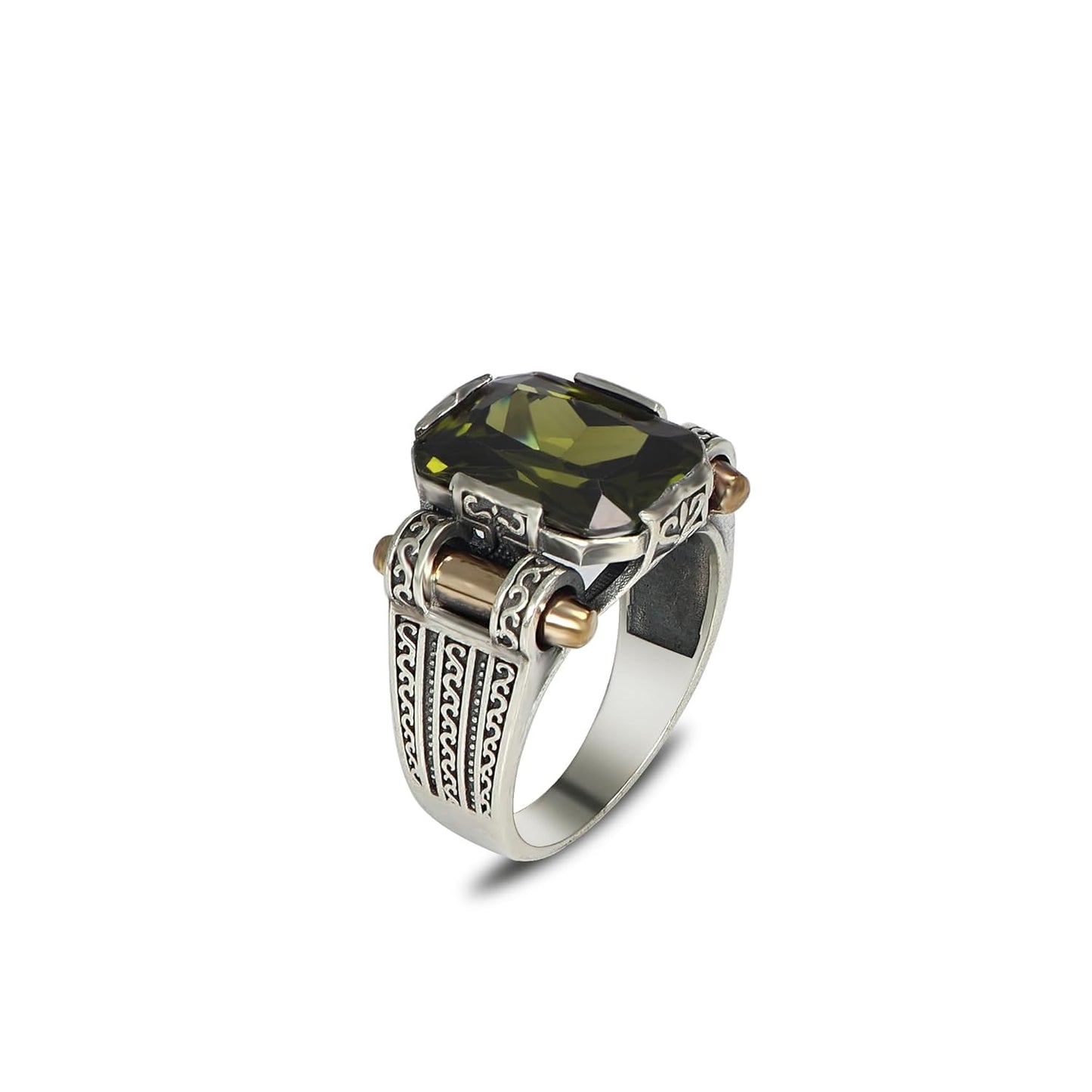 Handmade Men's Vintage Style 925 Sterling Silver Ring with Peridot