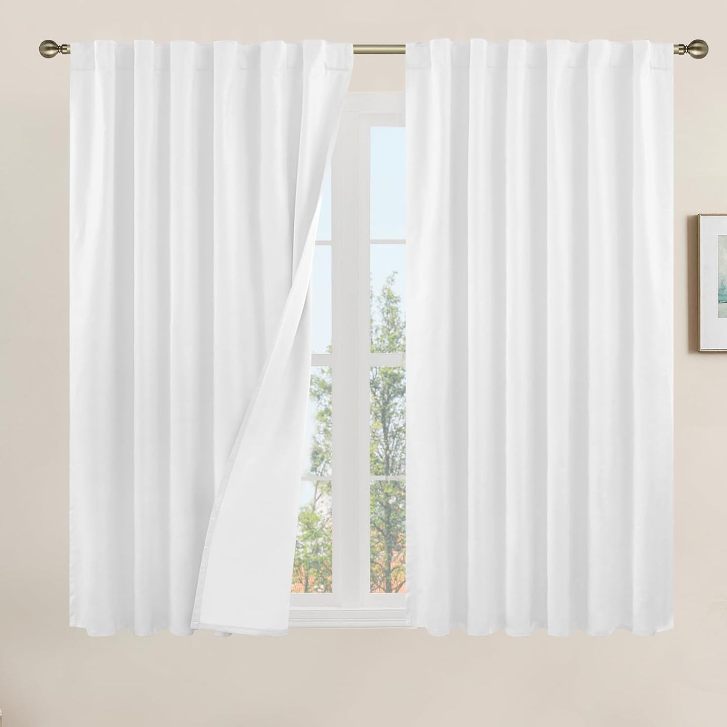 LAMIT White Linen Textured Blackout Curtains for Bedroom Privacy