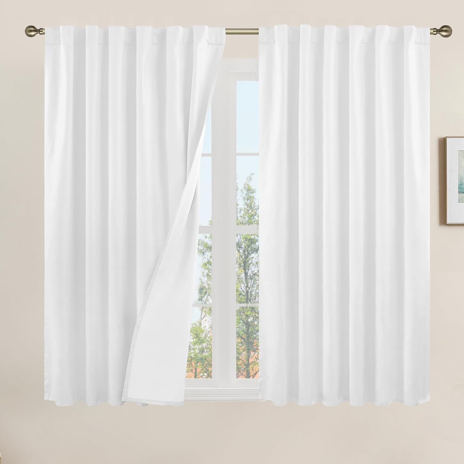 LAMIT White Linen Textured Blackout Curtains for Bedroom Privacy
