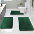 Green Velvet Memory Foam Bath Mat Set 3 Piece - Soft, Quick Dry