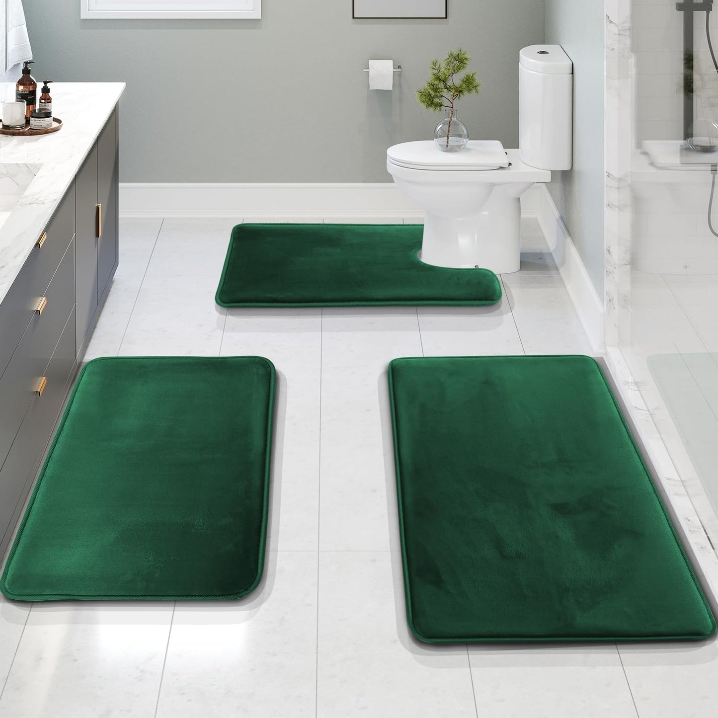 Clara Clark 3 Piece Bathroom Rugs Set - Velvet Memory Foam Comfort