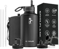 64 oz Insulated Water Bottle with Straw & 3 Lids - Large Half Gallon