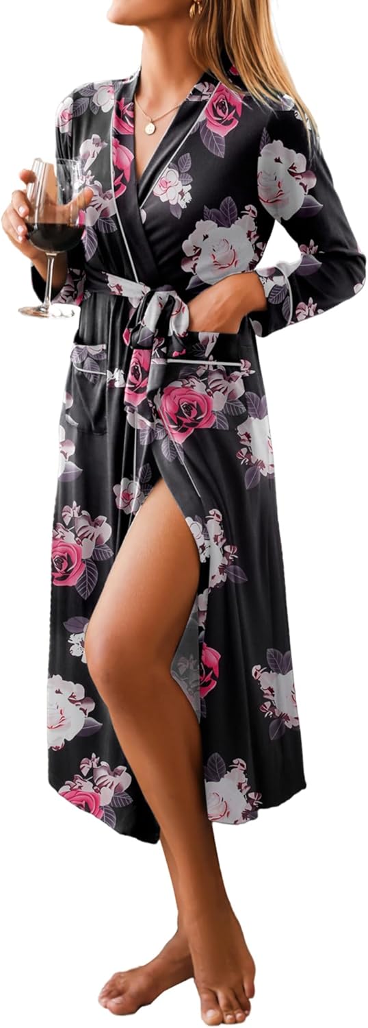 Ekouaer Women Kimono Robes Full Length Soft Knit Bathrobe