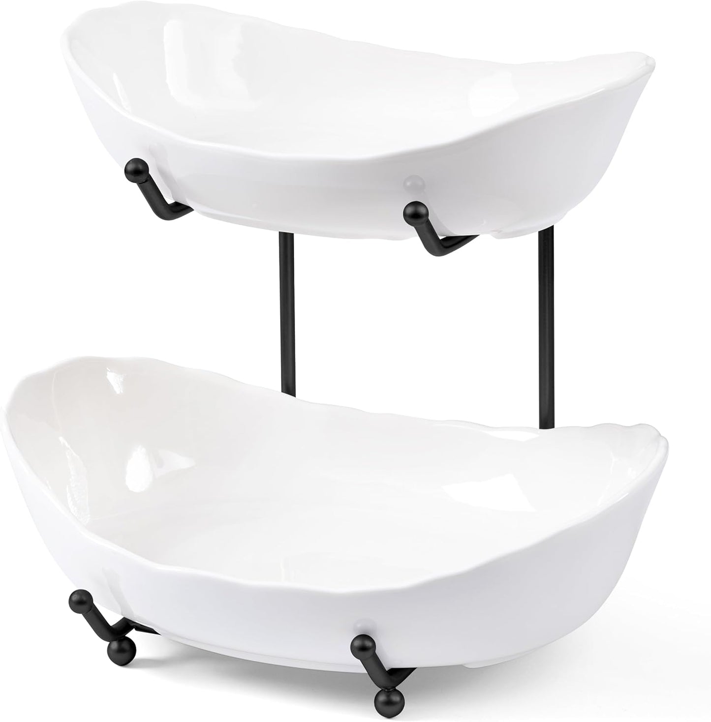 HBlife 2 Tier Ceramic Fruit Bowl for Kitchen Counter Decor