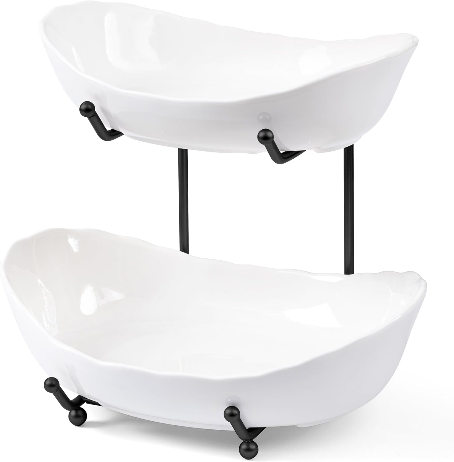 HBlife 2 Tier Ceramic Fruit Bowl for Kitchen Counter Decor