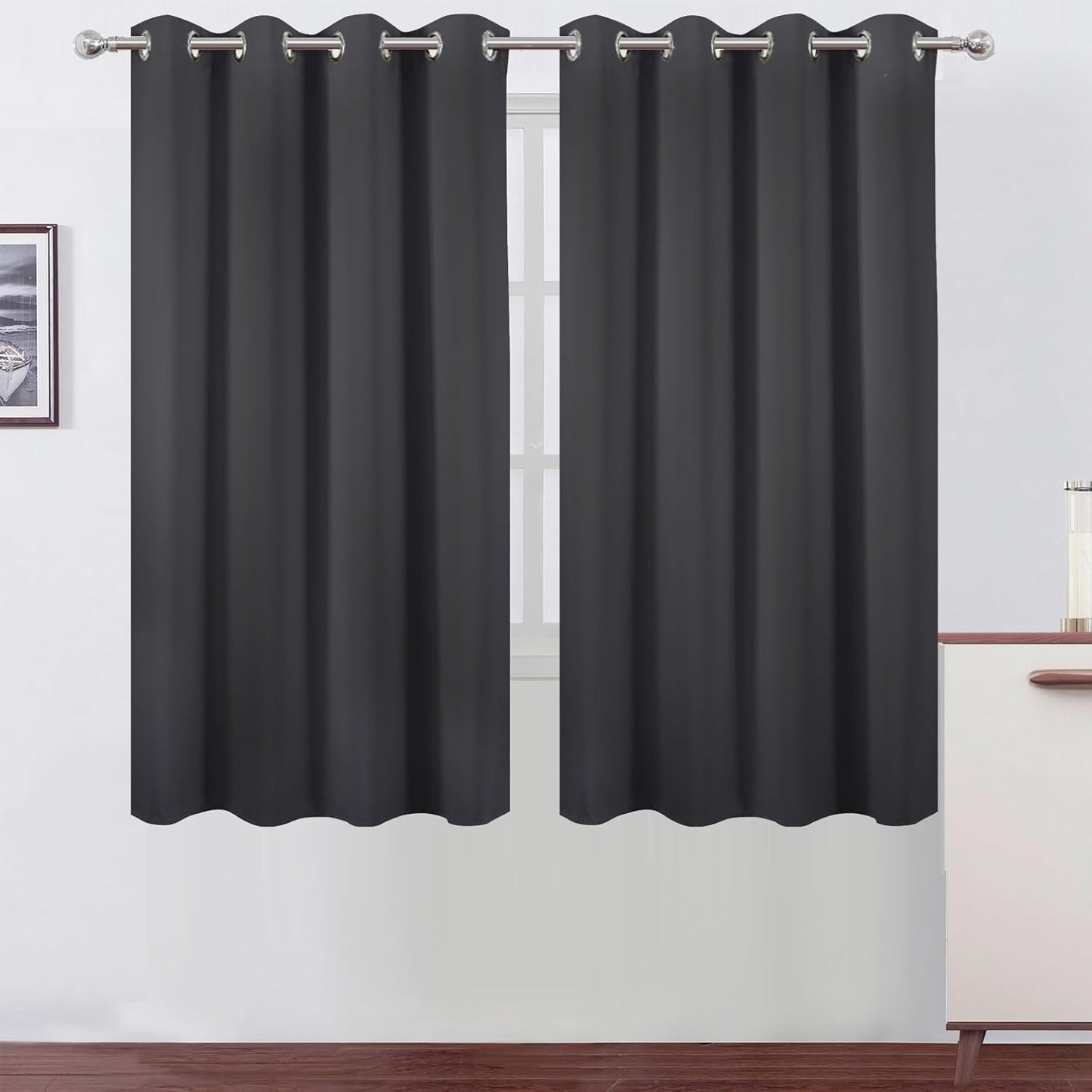 LEMO Dark Grey Blackout Curtains for Bedroom - 66 x 63 Inch