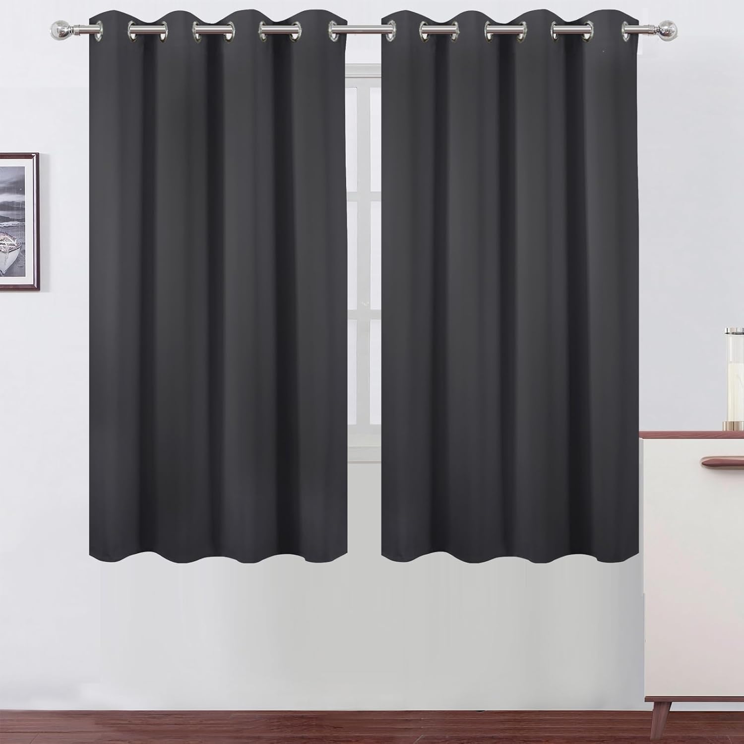 LEMO Dark Grey Blackout Curtains for Bedroom - 66 x 63 Inch