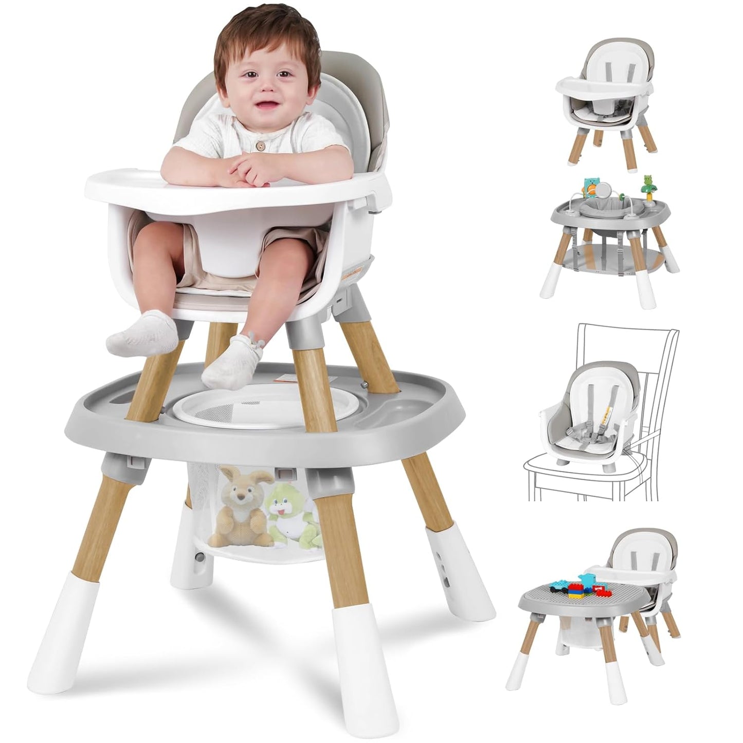 15-in-1 Convertible Baby High Chair - Easy Clean & Stylish Grey