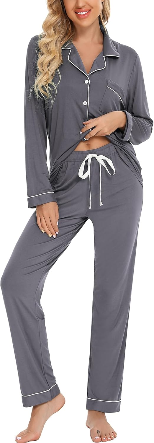 Leikar Button Up Pajama Set For Women Soft Pjs Lounge Sets