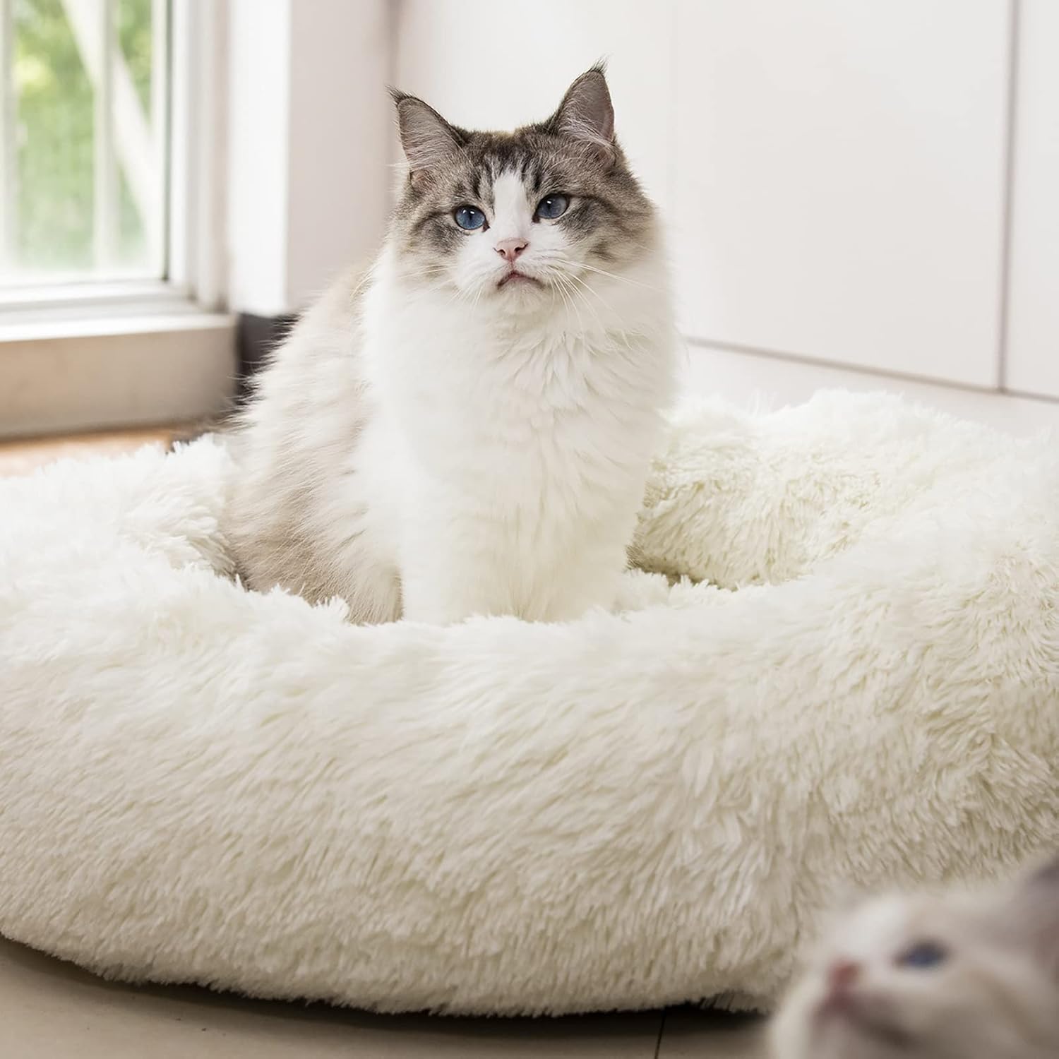 Anti Anxiety Round Fluffy Plush Faux Fur Dog Bed for Pets