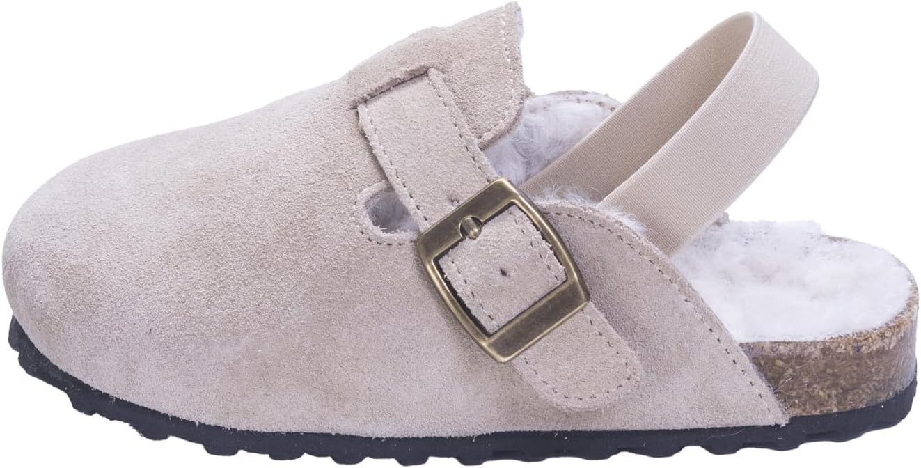 Kids Suede Clogs for Toddlers with Adjustable Buckle Design