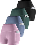 CHRLEISURE Womens Biker Yoga Shorts with Pockets - 4 Pack (Style XZ3B)