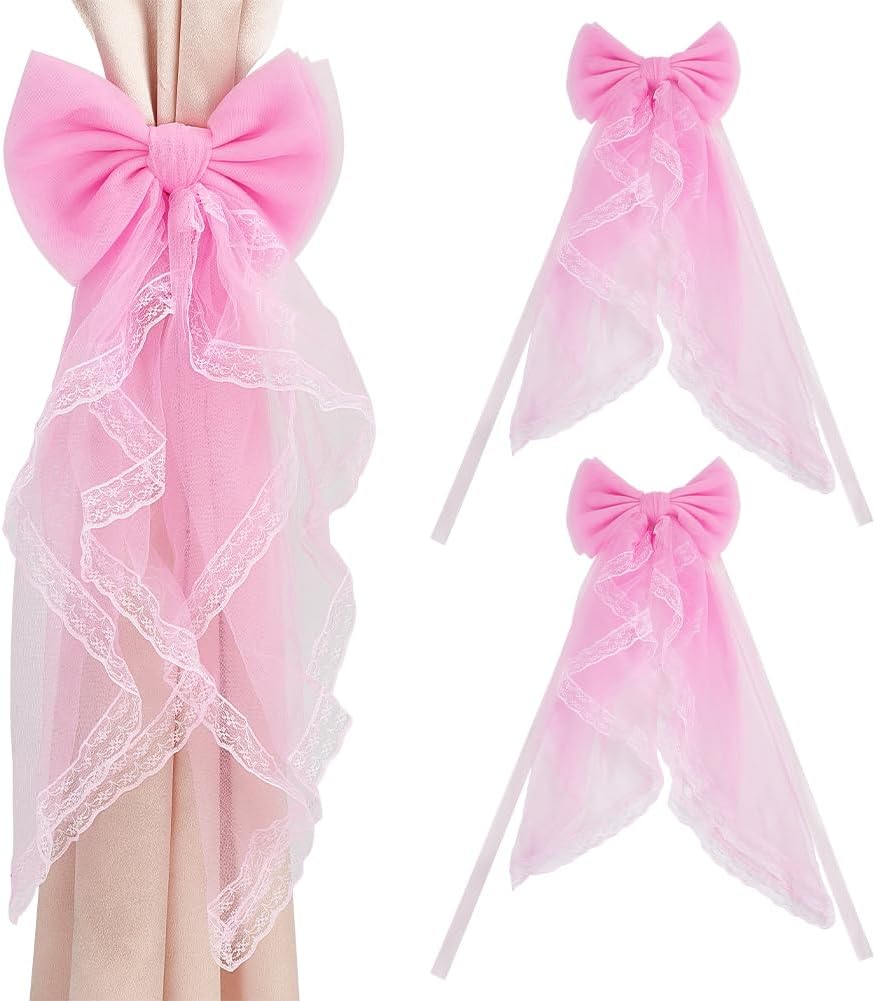 Hot Pink Lace Bow Curtain Tiebacks by BENECREAT