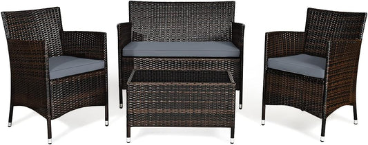 Goplus 4-Piece Rattan Patio Set for Outdoor and Indoor Use