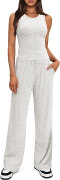 Darong Women's 2 Piece Lounge Set Sleeveless Tank & Wide Leg Pants Top